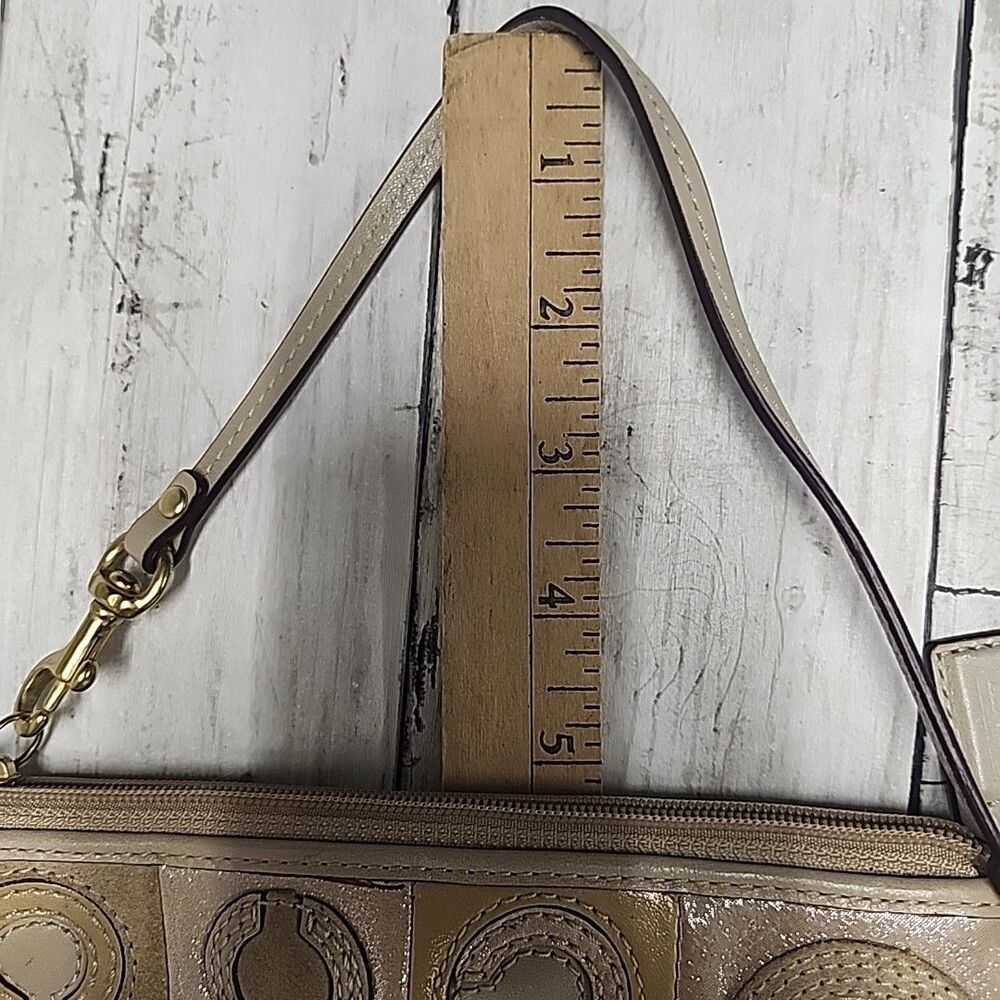 Coach Mia Suede Patent Leather Signature C Patchwork Neutral Colors Wristlet - Picture 8 of 8